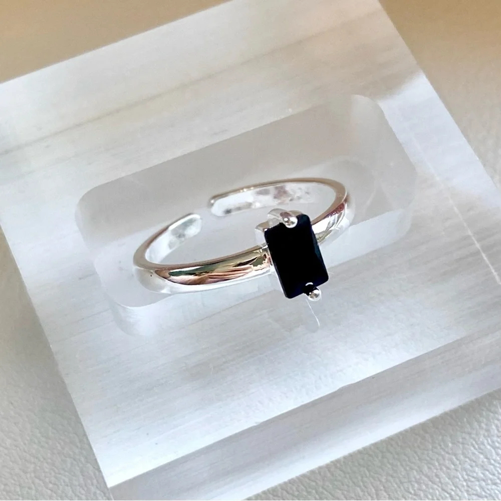 Sterling Silver Ring with Black Rectangular Stone